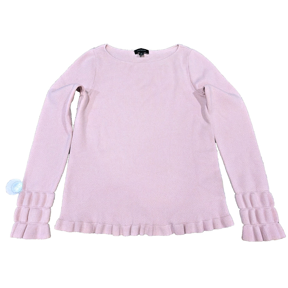 Ann Taylor Pink Ruffle Cuff Sweater Medium Feminine Knit Top